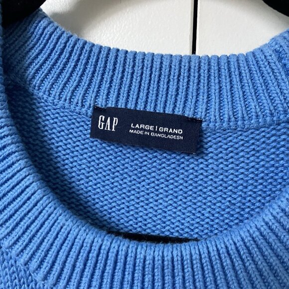 Gap Cotton Crewneck Sweater Womens L Blue Knit Classic Pullover Grandpa - Picture 2 of 7